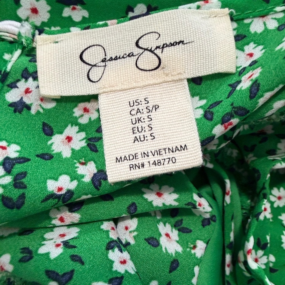 Jessica Simpson green floral mini dress flutter, off-the-shoulder sleeve small - Picture 5 of 7